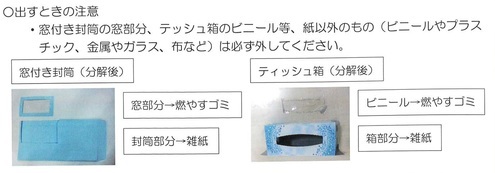 ティッシュの箱・窓付き封筒の出し方の説明資料 ティッシュの箱・窓付き封筒の出し方の説明資料