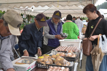 屋台で野菜の販売をしている写真