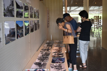 写真に見入る入場客の写真