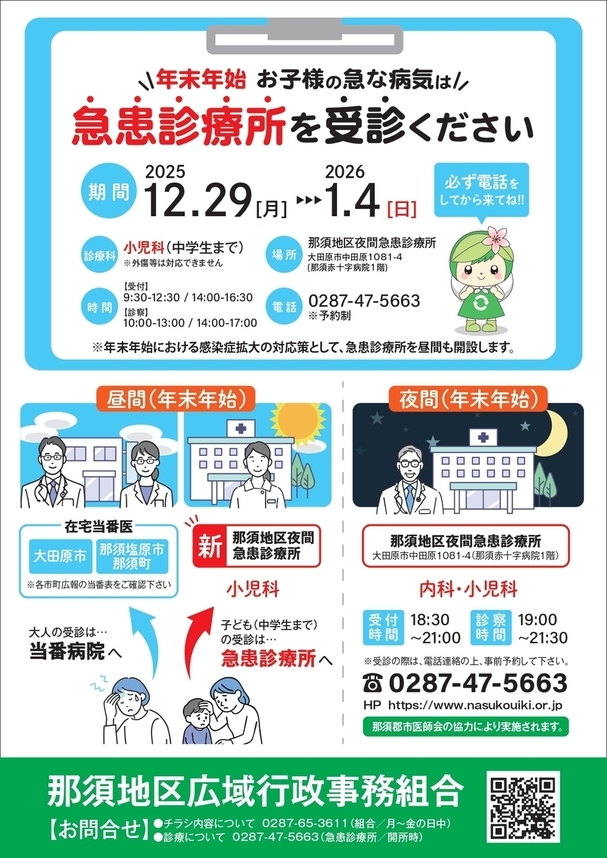 年末年始お子様の急な病気は急患診療所を受診ください。の案内図
