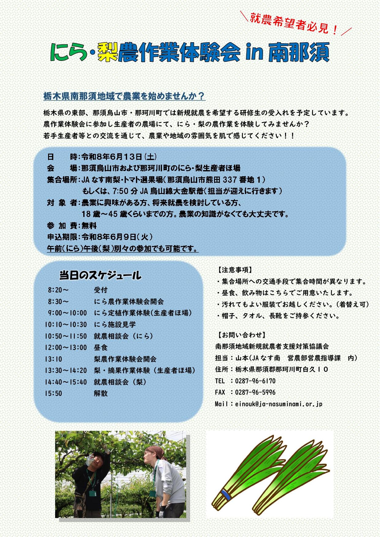 就業希望者必見!なし・いちご農作業体験会 in 南那須パンフレット 就業希望者必見!なし・いちご農作業体験会 in 南那須パンフレット